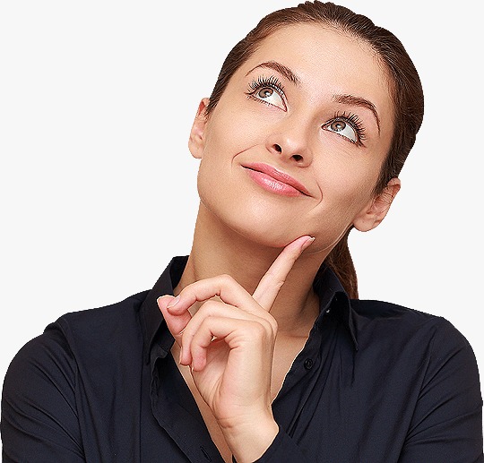 A woman looking upward, thinking