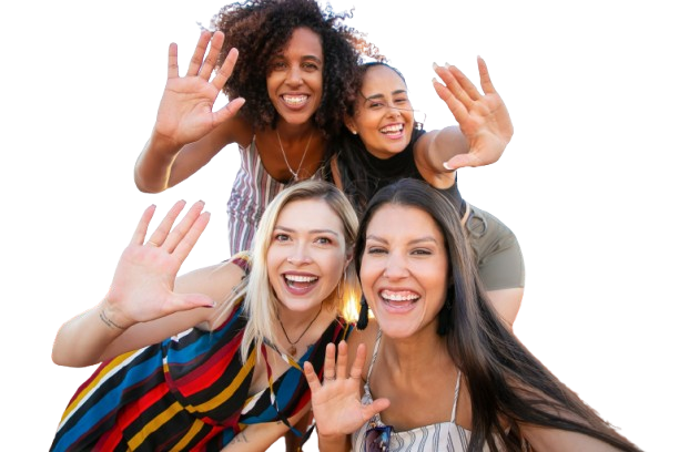 Friends waving together